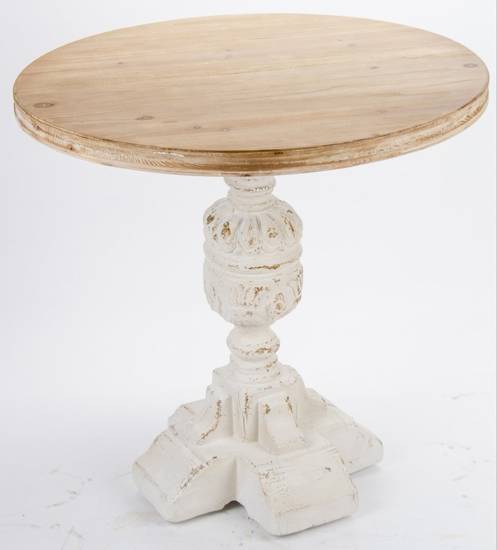  AGNES stolik okrągły z drewnianym blatem na białej nodze, wys. 77 cm / Ø 80 cm