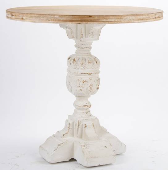  AGNES stolik okrągły z drewnianym blatem na białej nodze, wys. 77 cm / Ø 80 cm