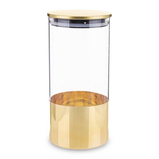  MATT pojemnik dekoracyjny z pokrywką transparentne szkło ze złotymi elementami, wys. 21 cm