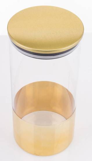  MATT pojemnik dekoracyjny z pokrywką transparentne szkło ze złotymi elementami, wys. 21 cm