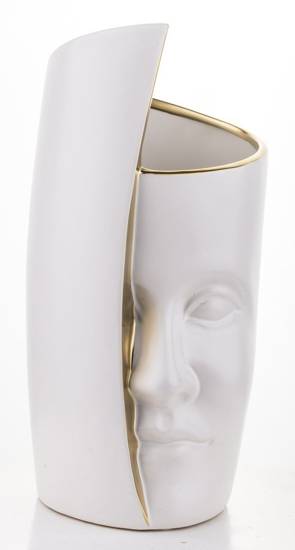 ABIL wazon ceramiczny biały ze złotem z ludzką twarzą, wys. 29 cm
