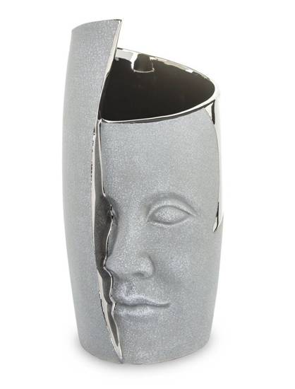 ABIL wazon ceramiczny szary ze srebrnym z ludzką twarzą, wys. 29 cm