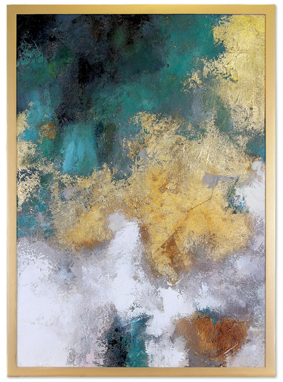 ABSTRAKCJA - MORSKI ZE ZŁOTYM obraz ręcznie malowany w złotej ramie, 63x93 cm