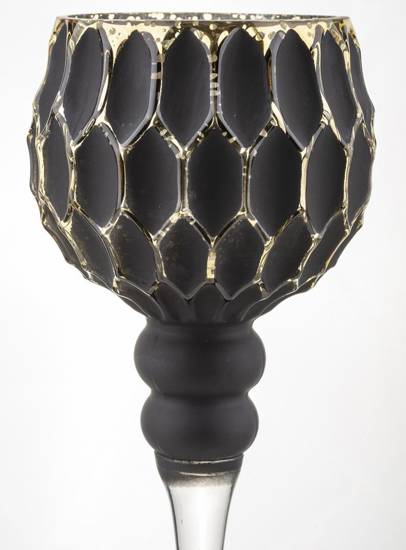 AFIYA świecznik czarno-złoty na wysokiej szklanej nóżce, wys. 35 cm