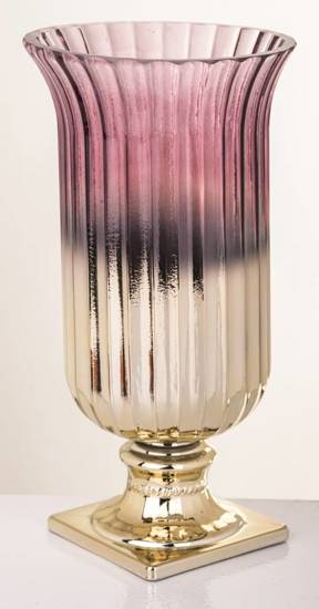 ALABAMA wazon szklany złoto-fioletowe ombre na stópce, wys. 31 cm