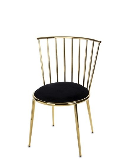 ALAINA krzesło złote ze stali nierdzewnej i czarnym tapicerowanym siedziskiem, wys.81 cm
