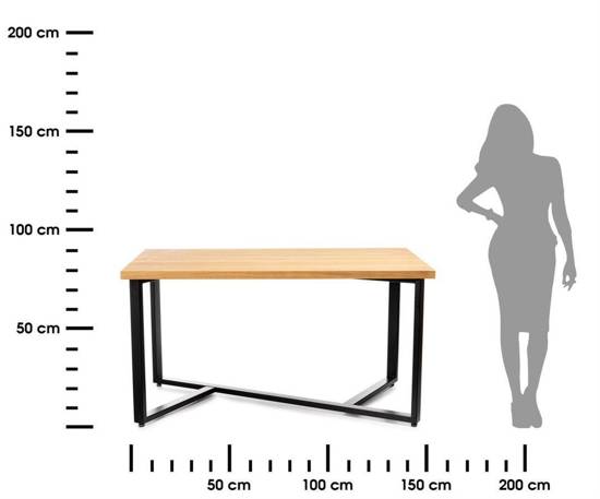 AMETHY stół jadalniany z naturalnego drewna dębowego na metalowym stelażu, 150x90 cm