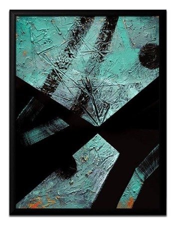 ANAFI obraz abstrakcja czarny / turkusowy w czarnej ramie, 33x43 cm