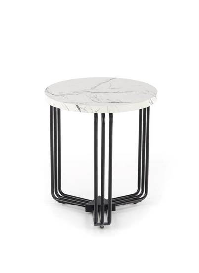 ANTICA WHITE stolik kawowy imitacja marmuru na czarnej podstawie, Ø 40 cm