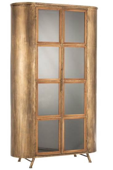 ANTICO witryna / szafa metalowa antyczne złoto ze szklanymi drzwiami, wys. 184 cm