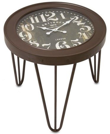 ANTIQUES stolik z zegarem w stylu inductrialnym / loft, wys. 59 cm, Ø 60 cm