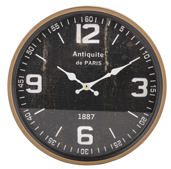 ANTIQUITE DE PARIS zegar ścienny czarny w brązowej ramie, Ø 30 cm