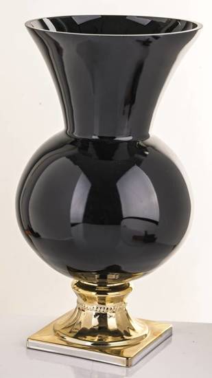 ARIZONA wazon szklany czarny na złotej stópce, wys. 36 cm