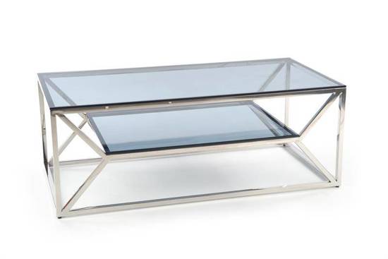 AURORA stolik kawowy z dymionym szkłem na srebrnej podstawie, dł. 120 cm