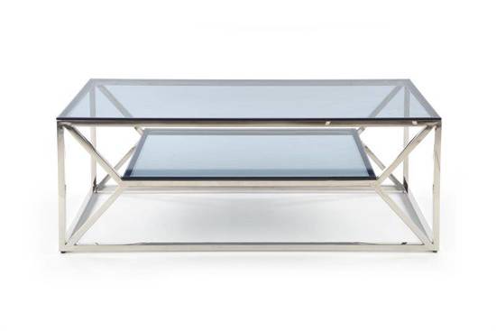 AURORA stolik kawowy z dymionym szkłem na srebrnej podstawie, dł. 120 cm