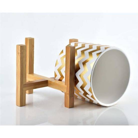 AVA doniczka ceramiczna na drewnianym stojaku, wys. 17 cm