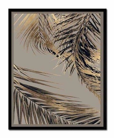 BARCELLO GREY II obraz w czarnej ramie w odcieniach szarości i brązach liście palmy, 43x53 cm