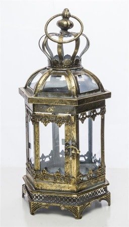 BELINDA lampion metalowy złoty z koroną przy uchwycie, wys. 40 cm
