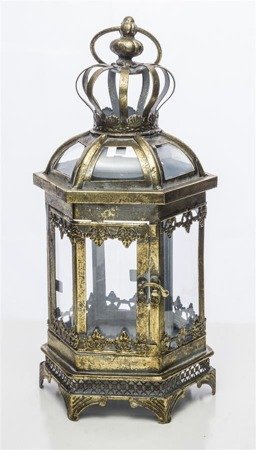 BELINDA lampion metalowy złoty z koroną przy uchwycie, wys. 40 cm