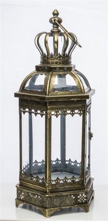 BELINDA lampion metalowy złoty z koroną przy uchwycie, wys. 64 cm