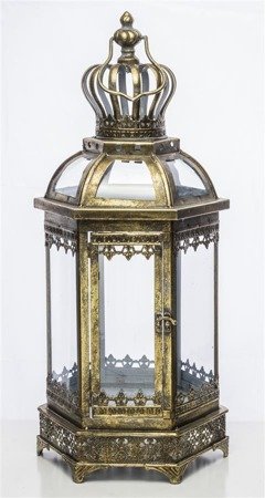 BELINDA lampion metalowy złoty z koroną przy uchwycie, wys. 64 cm