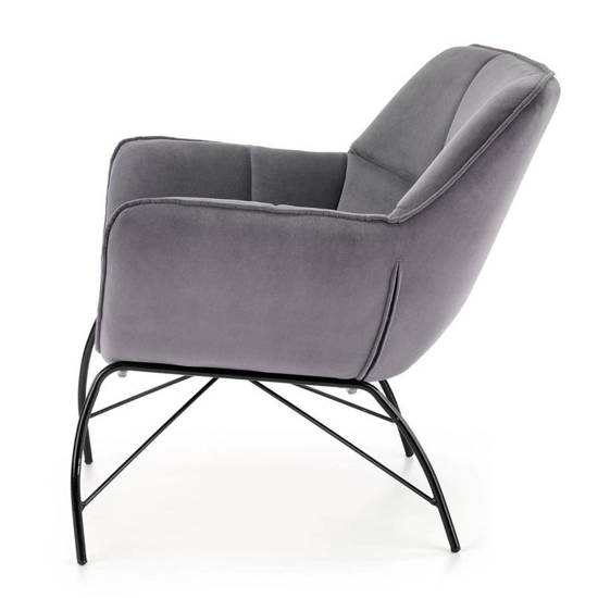 BELTON fotel wypoczynkowy z welurowej szarej tkaniny, wys. 78 cm