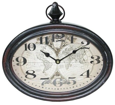 BERKO zegar owalny postarzany z dwoma półkulami na tarczy, 30x28 cm
