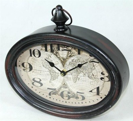 BERKO zegar owalny postarzany z dwoma półkulami na tarczy, 30x28 cm