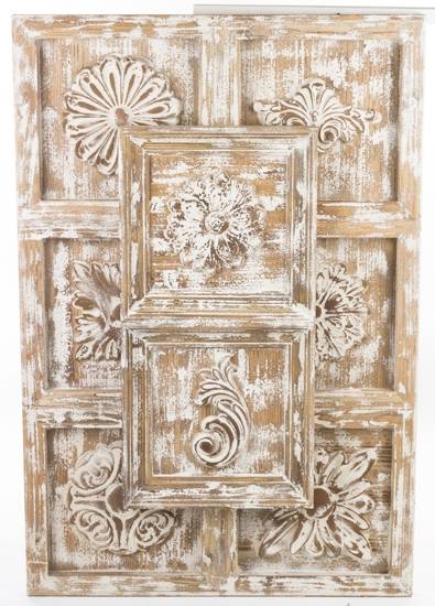BILLIE dekoracja ścienna z drewna jodłowego brązowa z białymi przetarciami, 122x82 cm