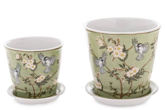 BIRDS porcelanowy komplet osłonek z podstawkami i motywem japońskim, wys. 12/17 cm