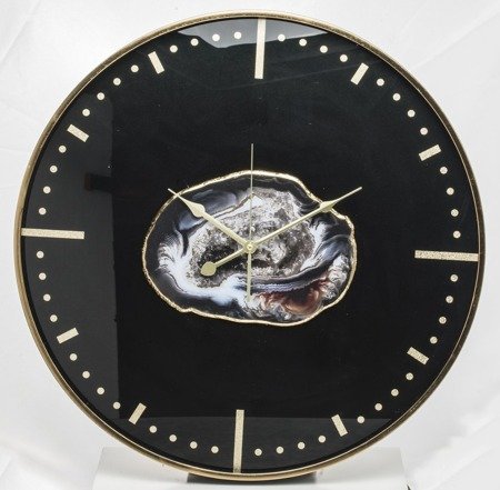 BLACK MINERALLO zegar ze wzorem minerału oraz złotym obrzeżem, Ø 60 cm