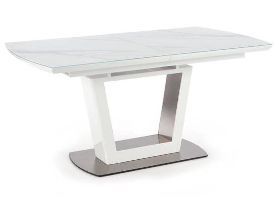 BLANCO stół rozkładany ze szklanego blatu imitującego marmur na podstawie ze stali nierdzewnej, 160x90 cm