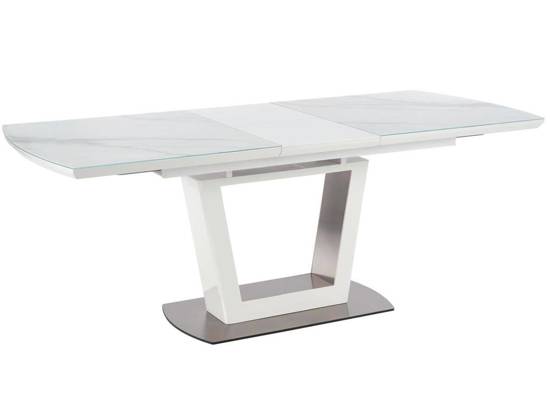 BLANCO stół rozkładany ze szklanego blatu imitującego marmur na podstawie ze stali nierdzewnej, 160x90 cm