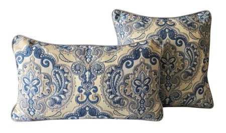 BOMBAJ poduszka dekoracyjna żakard welur błękitny  / biały / szary, prostokątna 30x50 cm