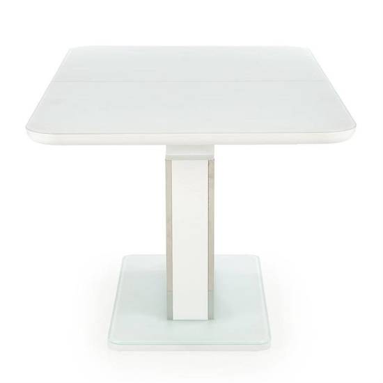 BONARI stół rozkładany z białego szkła na chromowanej podstawie, 160x90 cm
