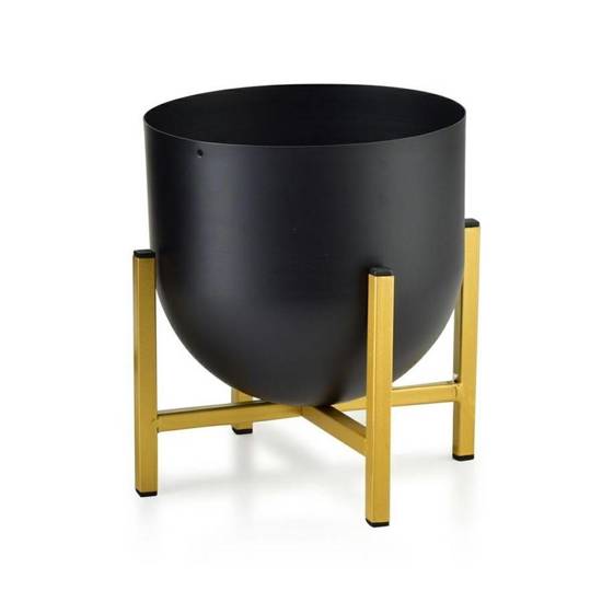 BOULE osłonka półokrągła czarna na złotym metalowym stojaku, wys. 21 cm