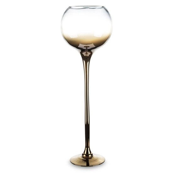 BOWIE świecznik szklany wysoki na wysokiej nóżce z brązowym dołem, wys. 60 cm