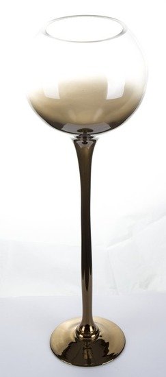 BOWIE świecznik szklany wysoki na wysokiej nóżce z brązowym dołem, wys. 60 cm