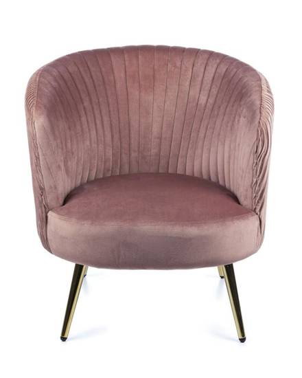 BRAKUMI fotel tapicerowany różowy na złotych nogach, wys. 72 cm