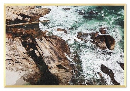 BRZEG NIESPOKOJNEGO MORZA obraz w złotej ramie, 63x93 cm