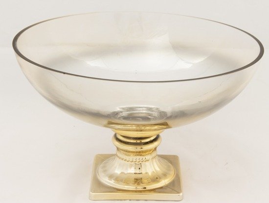 BURAND szklana patera dekoracyjna na złotej podstawie, wys. 17 cm