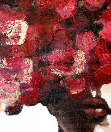 BURZA WŁOSÓW W ODCIENIACH CZERWIENI I RÓŻU obraz ręcznie malowany kobieta, 60x90 cm