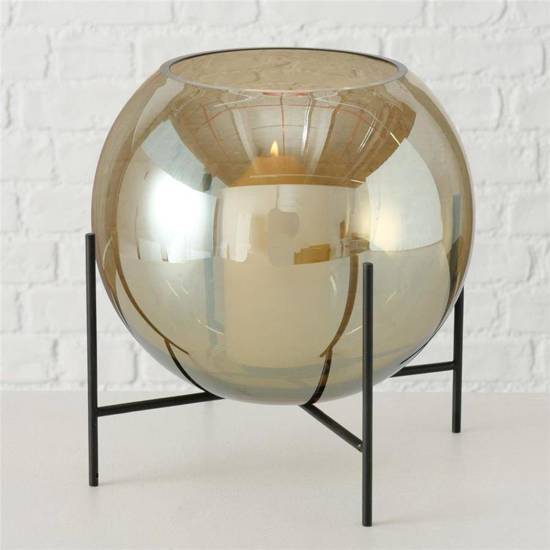 CALLUM świecznik/osłonka z lakierowanego szkła na metalowej podstawie, wys. 27 cm