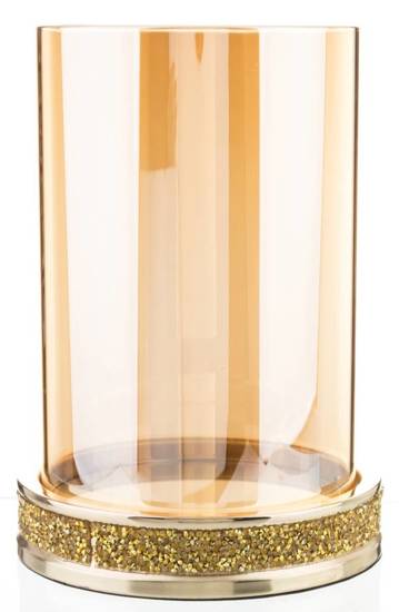 CARETNO świecznik brzoskwiniowy na złotej podstawce zdobionej diamencikami, wys. 25 cm