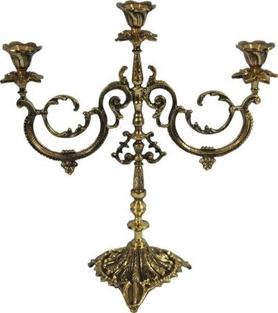 CASILDA świecznik trzyramienny stare złoto mosiądz, wys. 35 cm