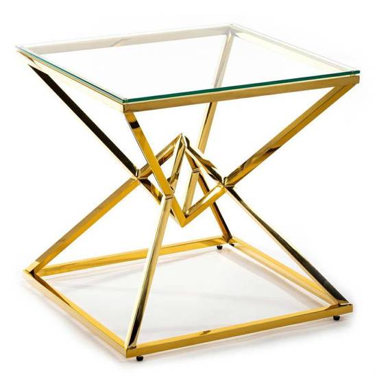 CASSIE stolik kawowy ze stali nierdzewnej w kolorze złotym z blatem ze szkła hartowanego, dł. 60 cm
