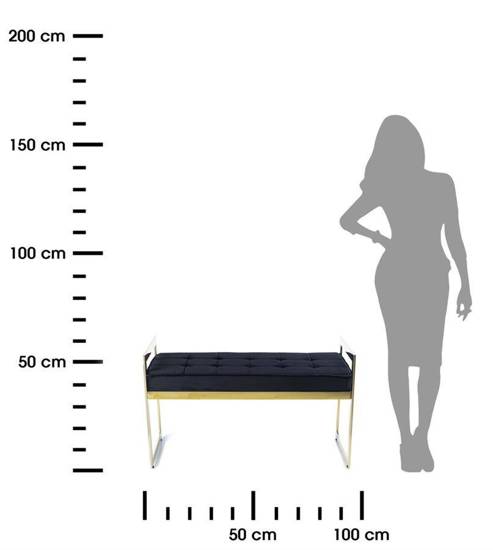 CEDRO pikowane siedzisko czarne na złotym stelażu w stylu glamour, dł. 97 cm
