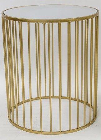 CIRCLE zestaw dwóch złotych drucianych stolików z lustrzanym blatem, wys. 50 cm, 43 cm