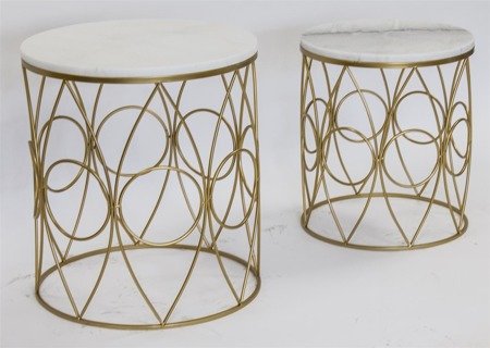 CIRCLE zestaw dwóch złotych drucianych stolików z marmurowym blatem, wys. 53 cm, 46 cm
