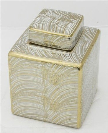 CLASSIC MODERN pojemnik dekoracyjny kwadratowy, złote mazańce, wys, 21 cm